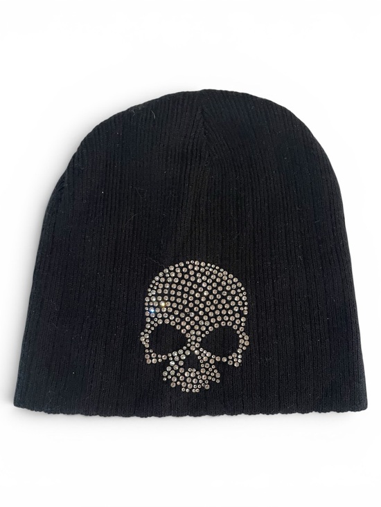 Accessories - OTTO Black Beanie with Rhinestone Skull One  Size
